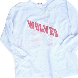 WOLVES 14 hockey jersey vintage used WOLVES 14 white with red see stains see mez